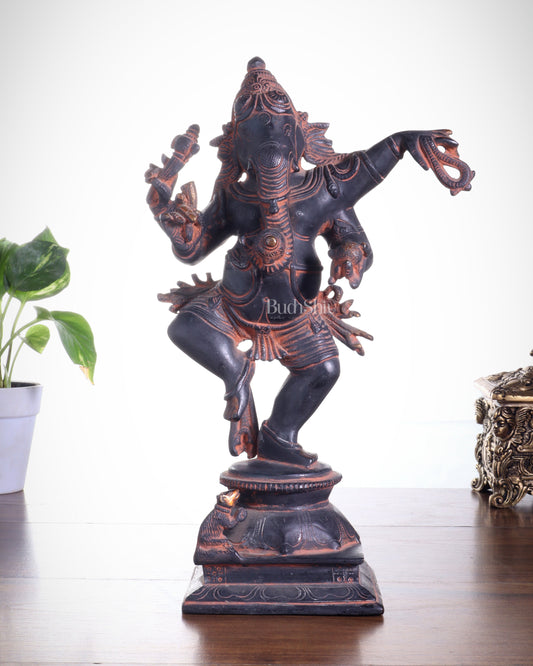 Brass Superfine Dancing Ganesha Statue - 12.5" Antique Sand finish