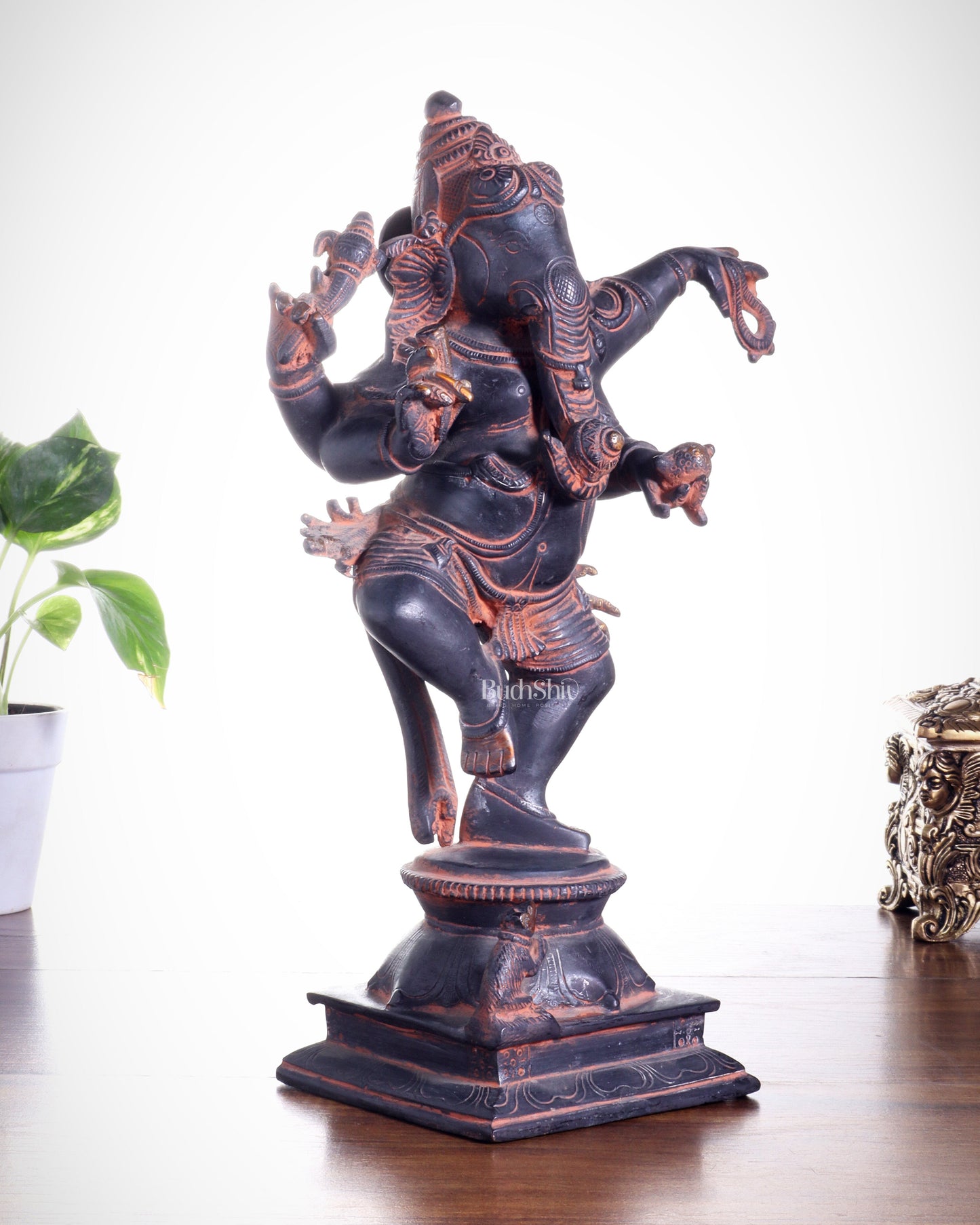 Brass Superfine Dancing Ganesha Statue - 12.5" Antique Sand finish