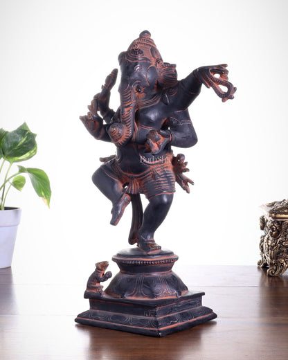 Brass Superfine Dancing Ganesha Statue - 12.5" Antique Sand finish