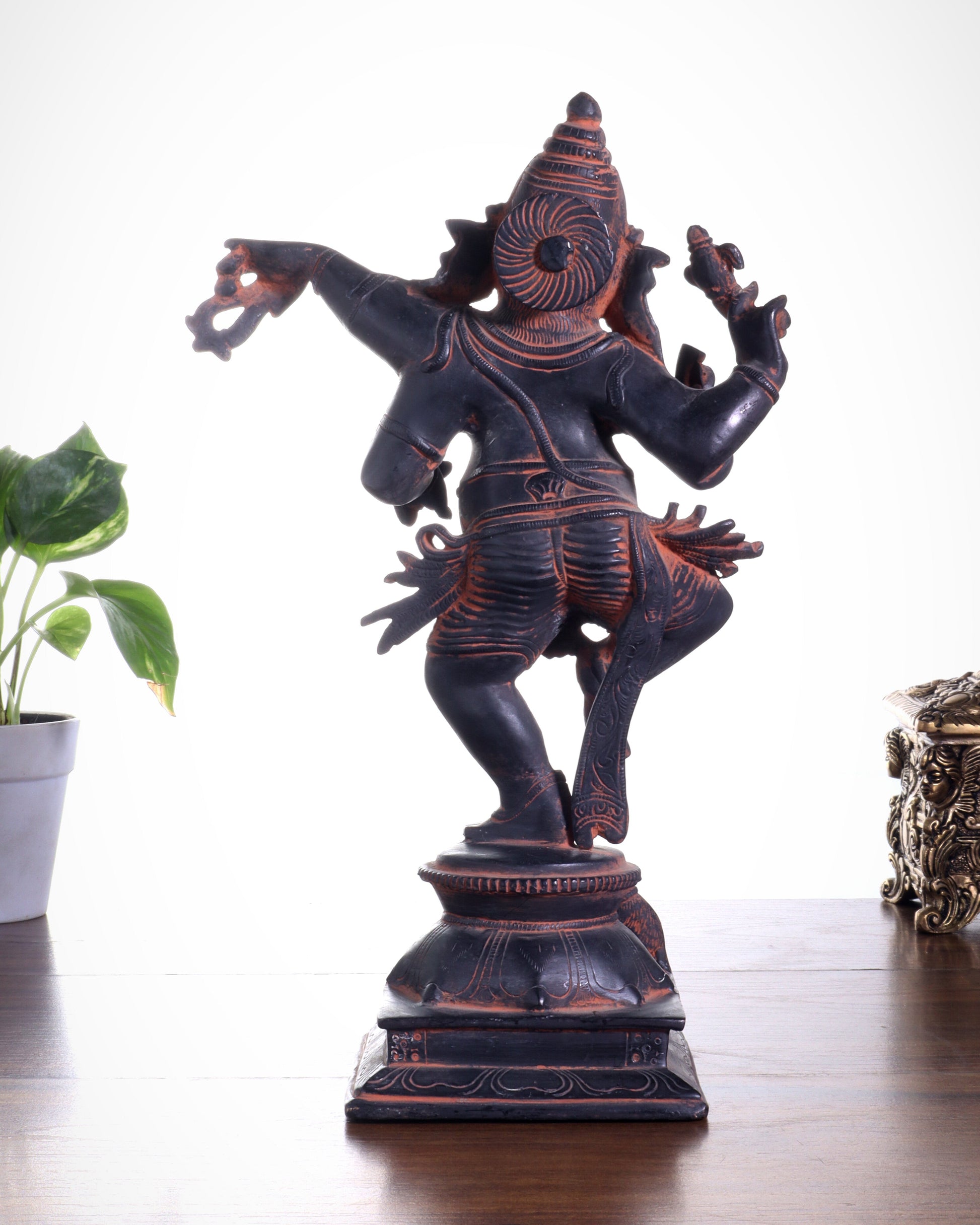 Brass Superfine Dancing Ganesha Statue - 12.5" Antique Sand finish