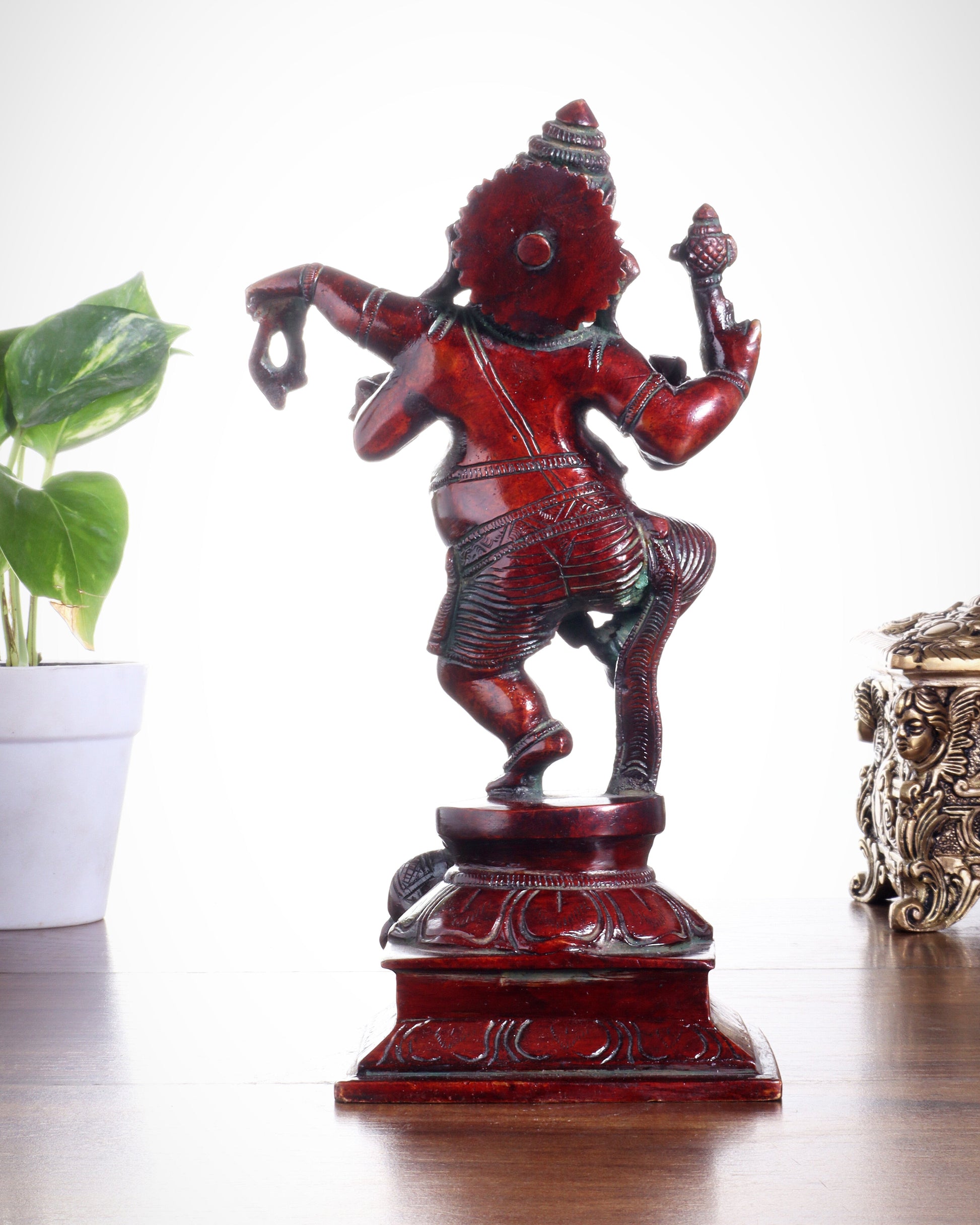 Pure Brass Dancing Ganesha with Stone Inlay – Shiny Chola Tone Finish 9"