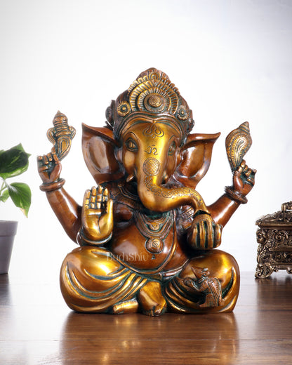 Pure Brass Taj Ganesha Statue – Sharp Features & Majestic Presence (12 Inches, 8 Kg)