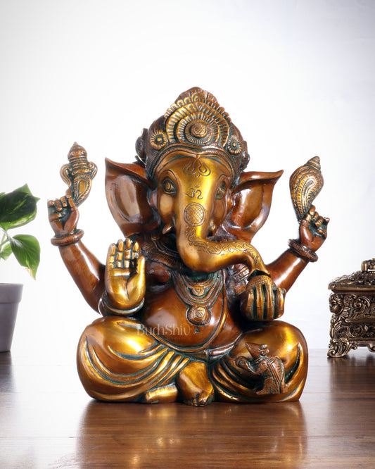 Pure Brass Taj Ganesha Statue – Sharp Features & Majestic Presence (12 Inches, 8 Kg)