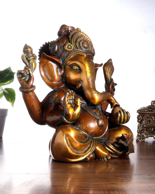 Pure Brass Taj Ganesha Statue – Sharp Features & Majestic Presence (12 Inches, 8 Kg)