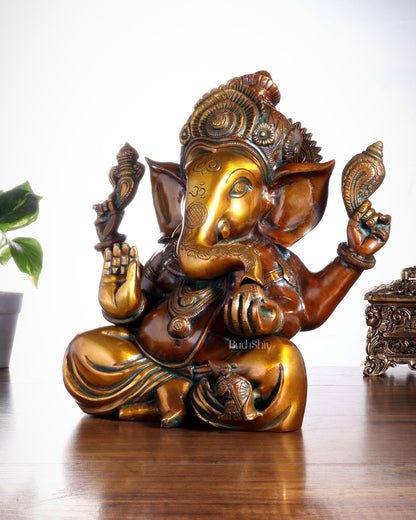 Pure Brass Taj Ganesha Statue – Sharp Features & Majestic Presence (12 Inches, 8 Kg)