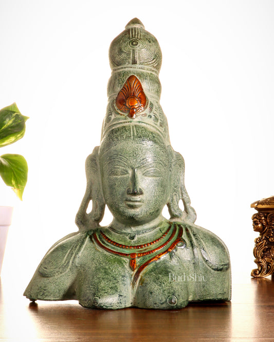 Vintage Brass Parvati Face Statue – Uma Bust in Green Sand Patina 10.5"