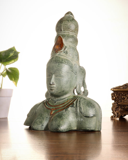 Vintage Brass Parvati Face Statue – Uma Bust in Green Sand Patina 10.5"
