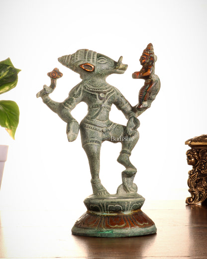 Pure Brass Lakshmi Varaha Idol – 7" vintage sand