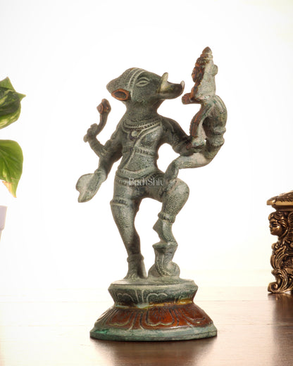 Pure Brass Lakshmi Varaha Idol – 7" vintage sand