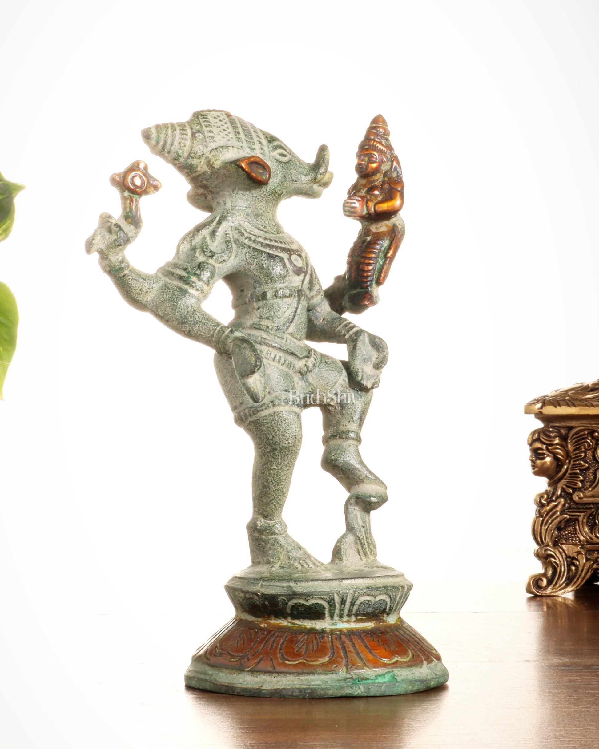 Pure Brass Lakshmi Varaha Idol – 7" vintage sand