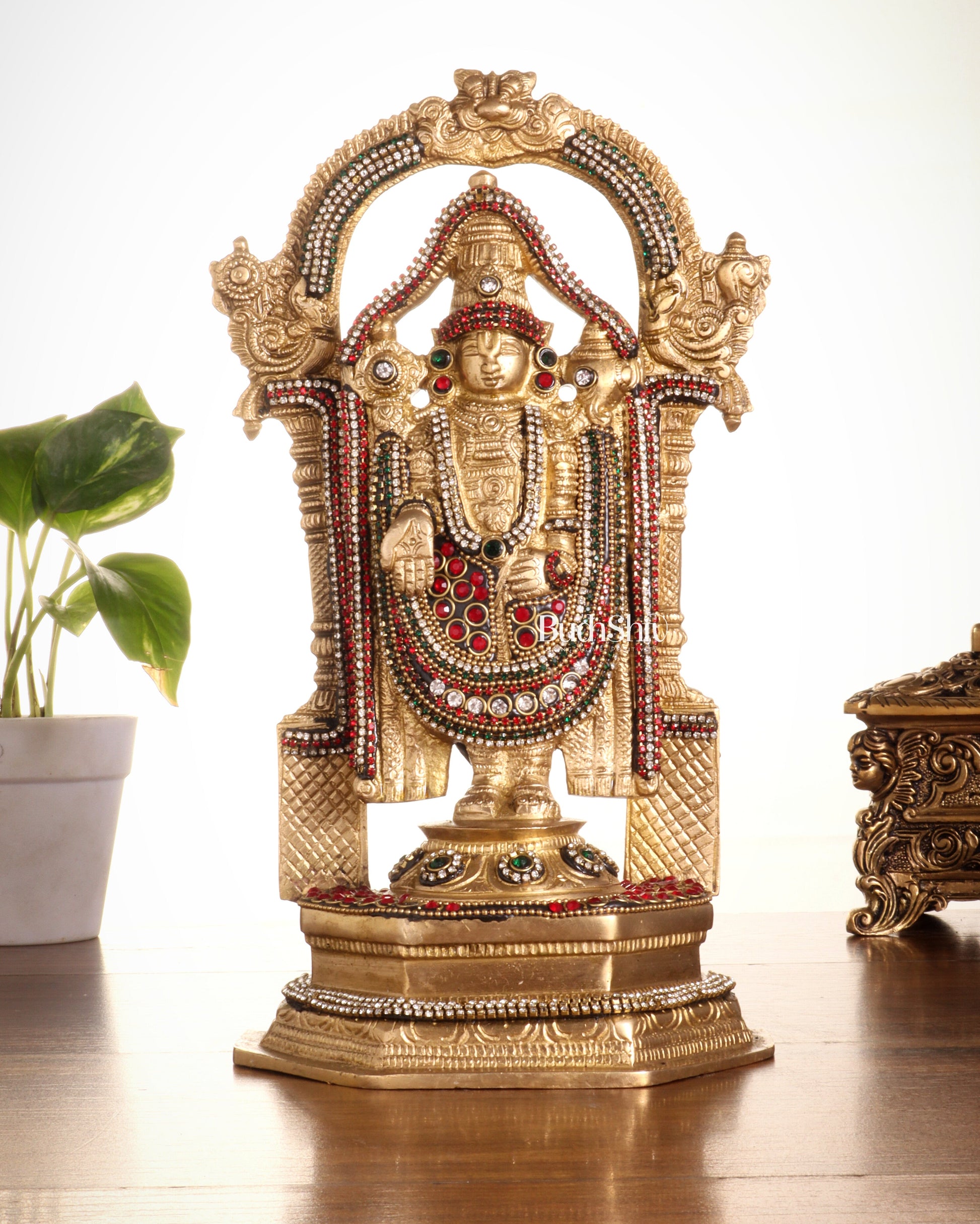 Pure Brass Lord Tirupati Balaji Statue | Height: 12 inch jewellers stonework