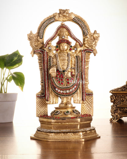 Pure Brass Lord Tirupati Balaji Statue | Height: 12 inch jewellers stonework