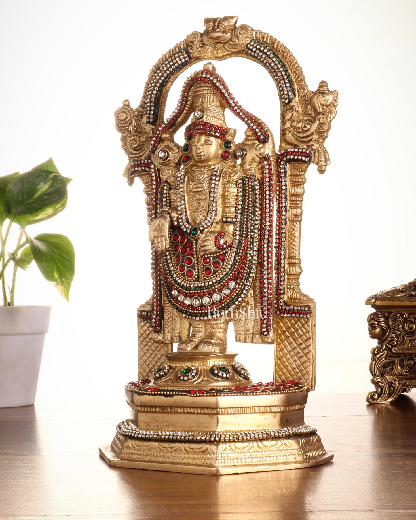 Pure Brass Lord Tirupati Balaji Statue | Height: 12 inch jewellers stonework