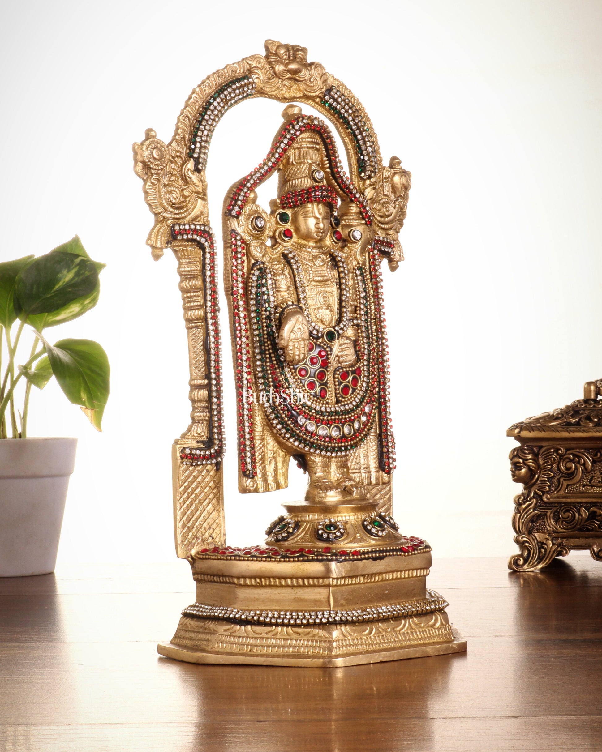 Pure Brass Lord Tirupati Balaji Statue | Height: 12 inch jewellers stonework