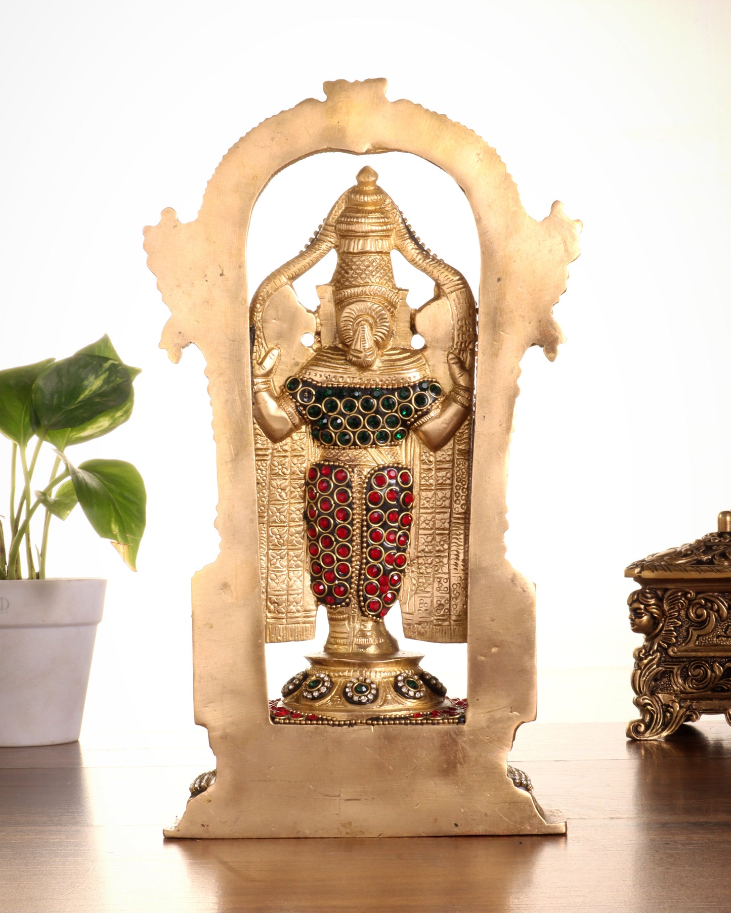 Pure Brass Lord Tirupati Balaji Statue | Height: 12 inch jewellers stonework