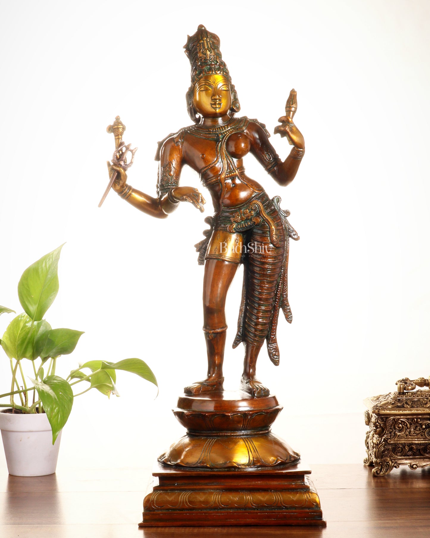 Ardhanarishwara Shiv Parvati as one Brass statue 23" chola tone