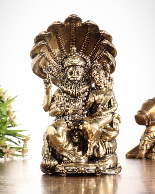 Pure Brass Narsimha Lakshmi Idol - 4 Inch