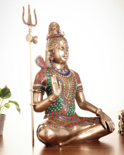 Pure Brass Lord Shiva Statue – Mahadev Idol in Blessing Posture 20"