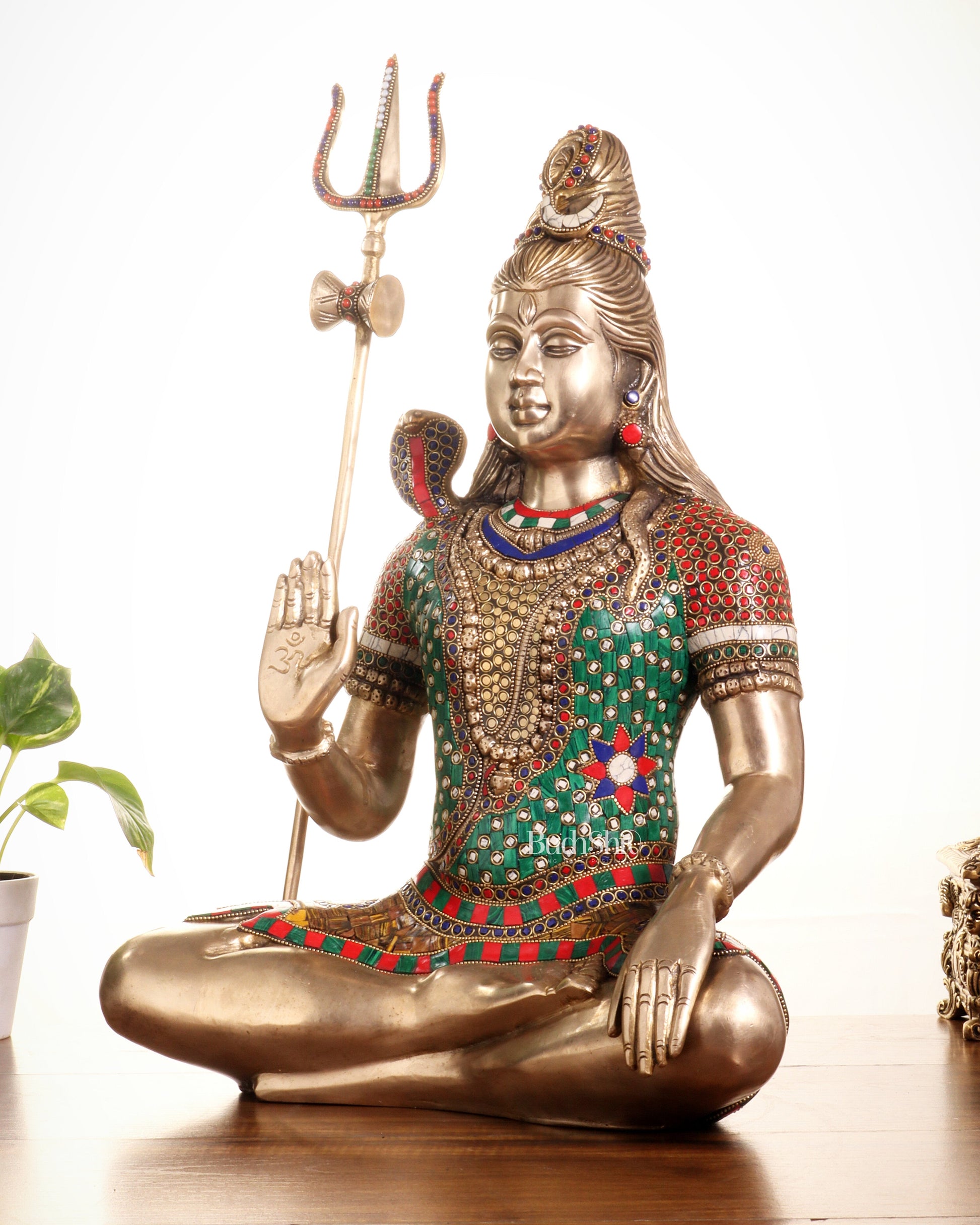 Pure Brass Lord Shiva Statue – Mahadev Idol in Blessing Posture 20"