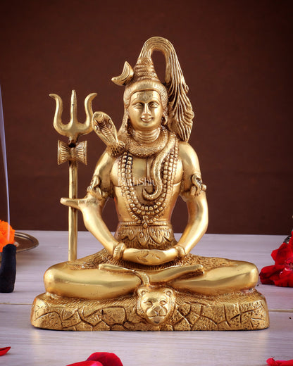 Brass Lord Shiva in Meditation Statue 8"