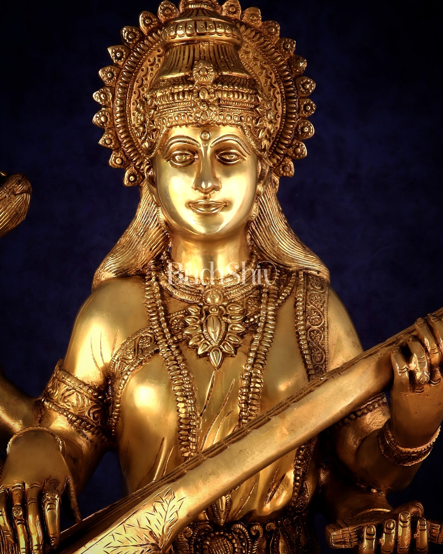 Pure Brass Large Goddess Saraswati Seated on Swan statue 24"