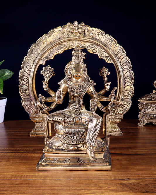 Brass Goddess Varahi Amman Statue with Prabhavali – Highly Detailed (13 Inches, 6 Kg)