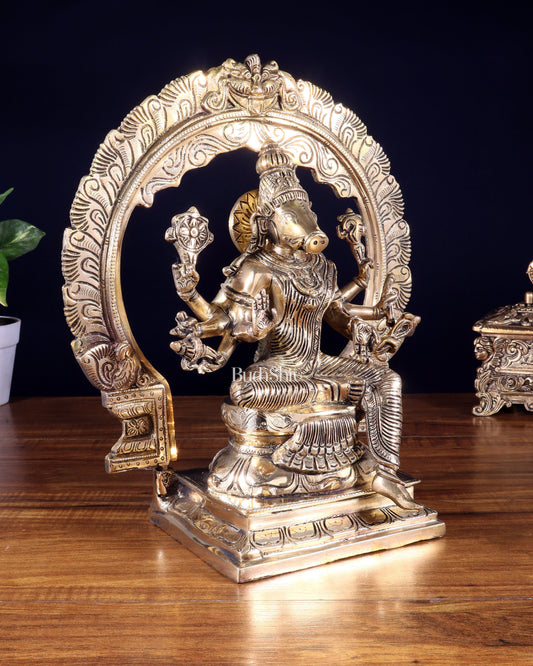 Brass Goddess Varahi Amman Statue with Prabhavali – Highly Detailed (13 Inches, 6 Kg)