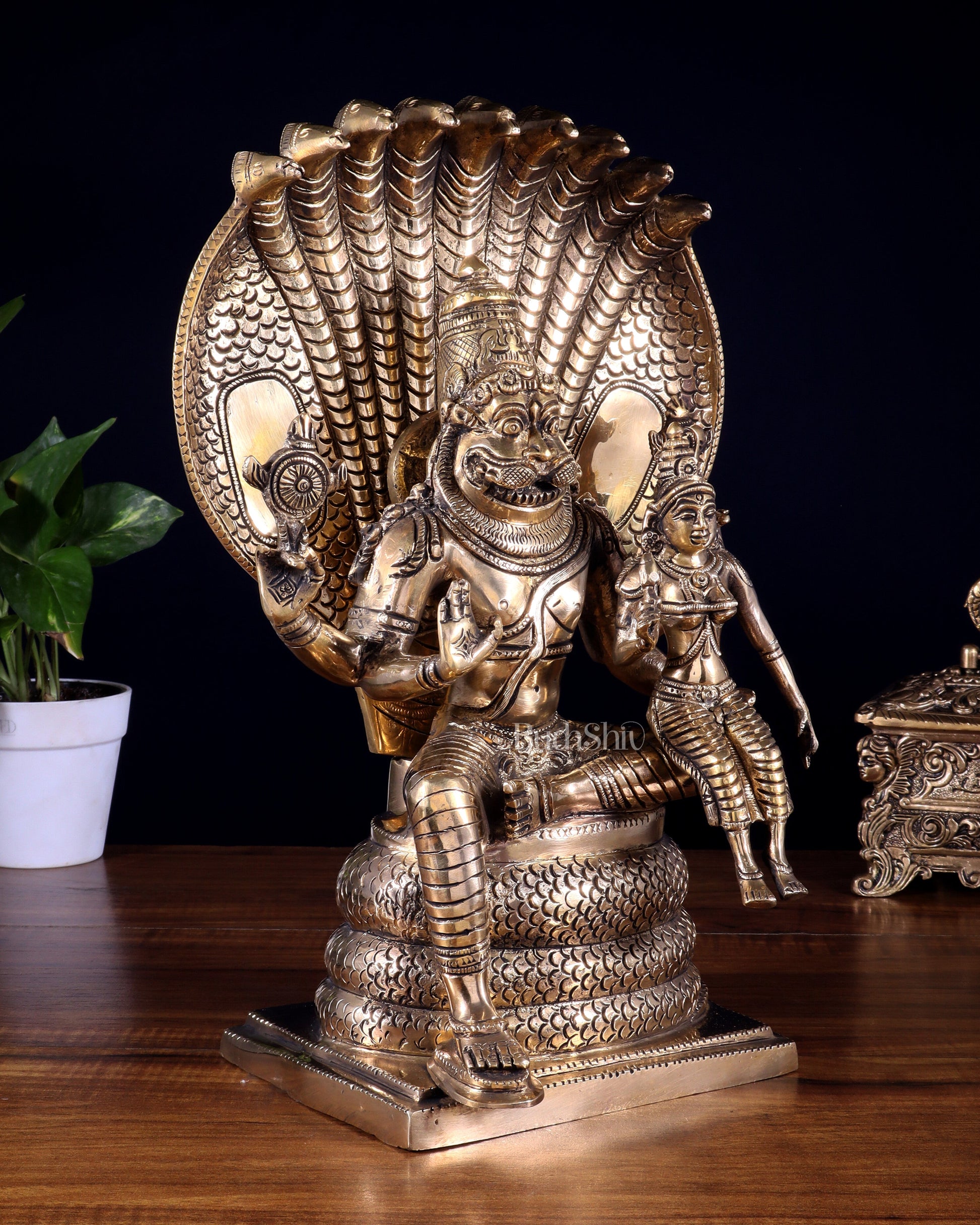 Pure Brass Lakshmi Narasimha Swamy Idol with Sheshanaag – 14 Inches