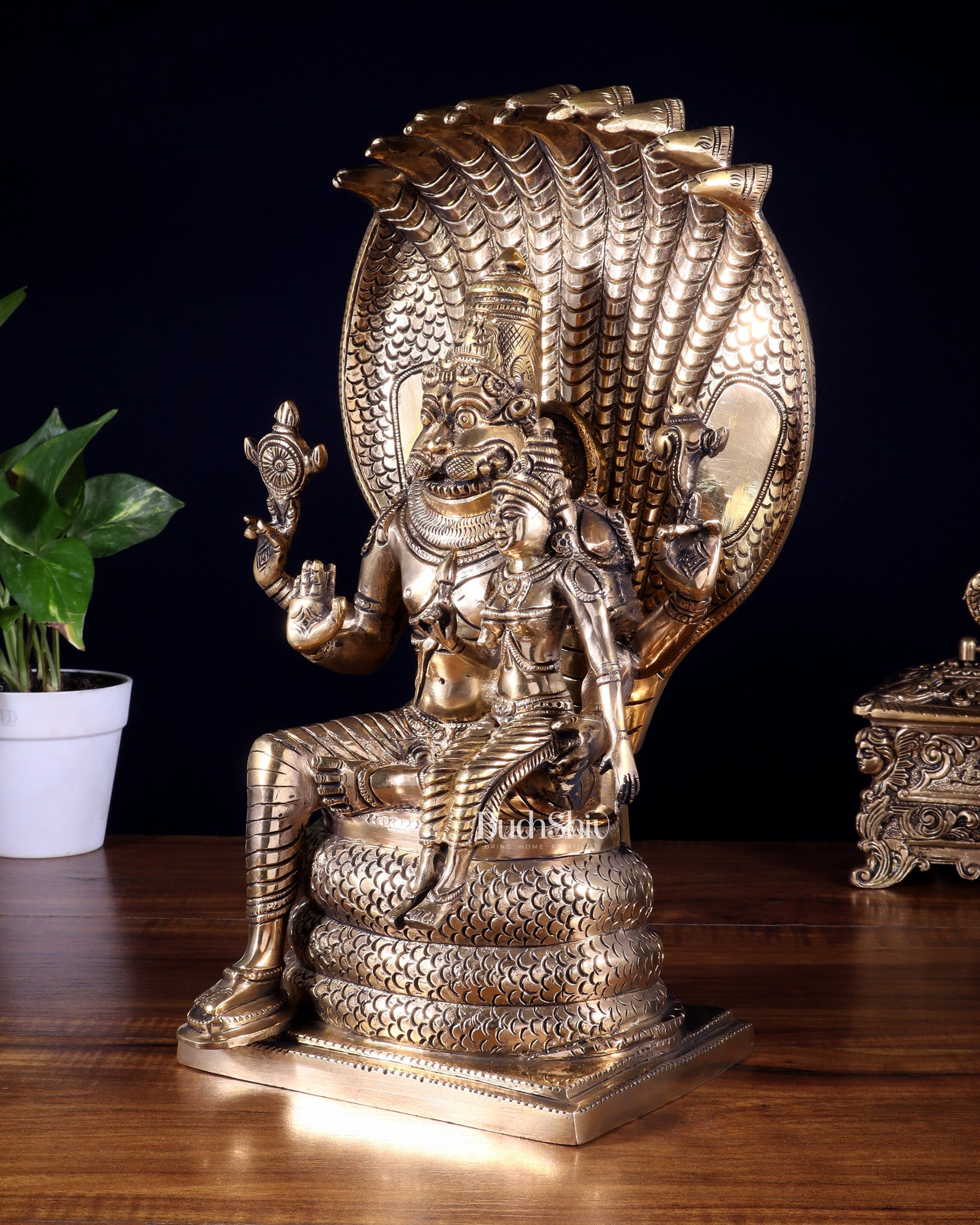 Pure Brass Lakshmi Narasimha Swamy Idol with Sheshanaag – 14 Inches