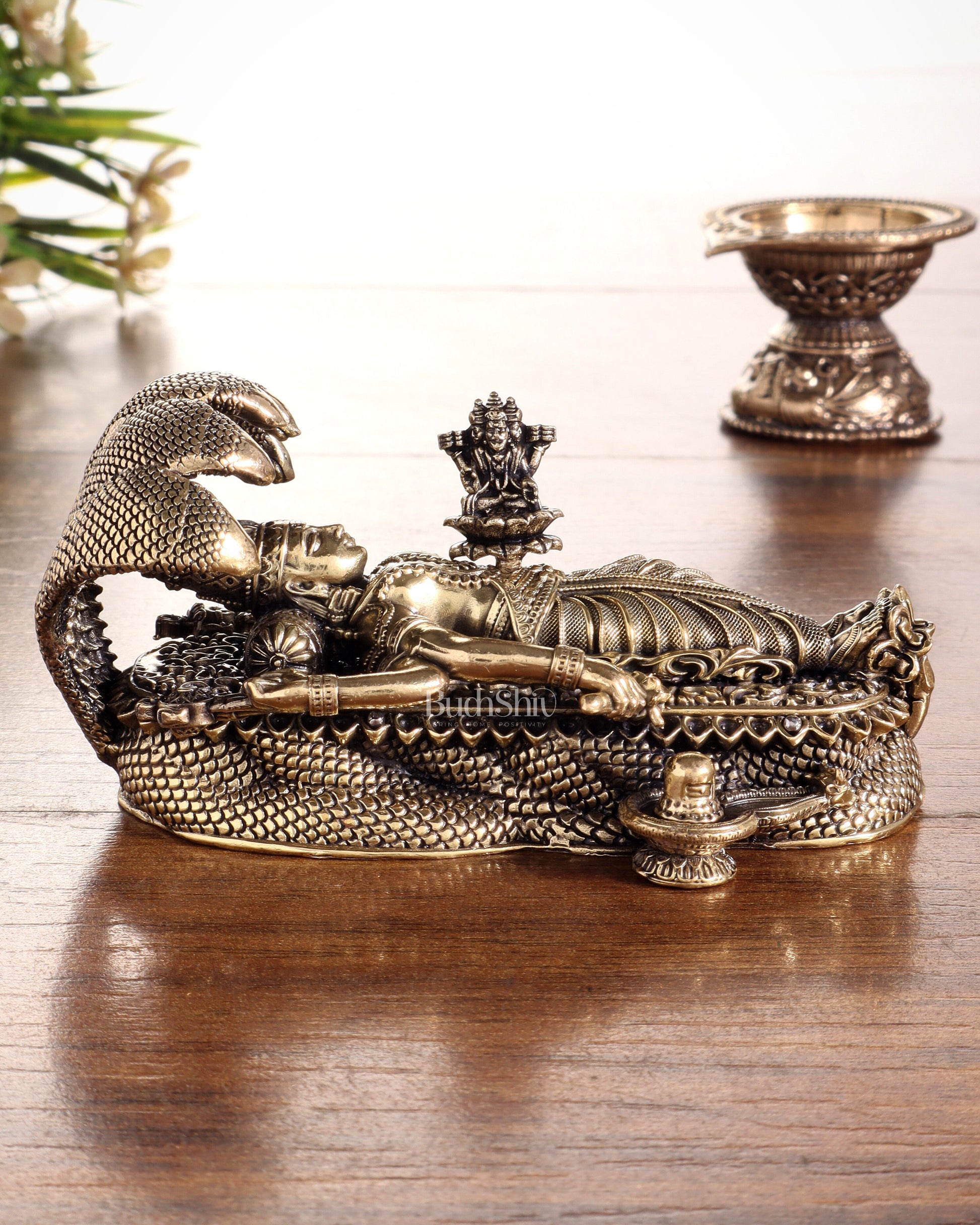 Pure Brass Padmanabhan Swamy Idol with Brahma & Shiva Lingam 4"