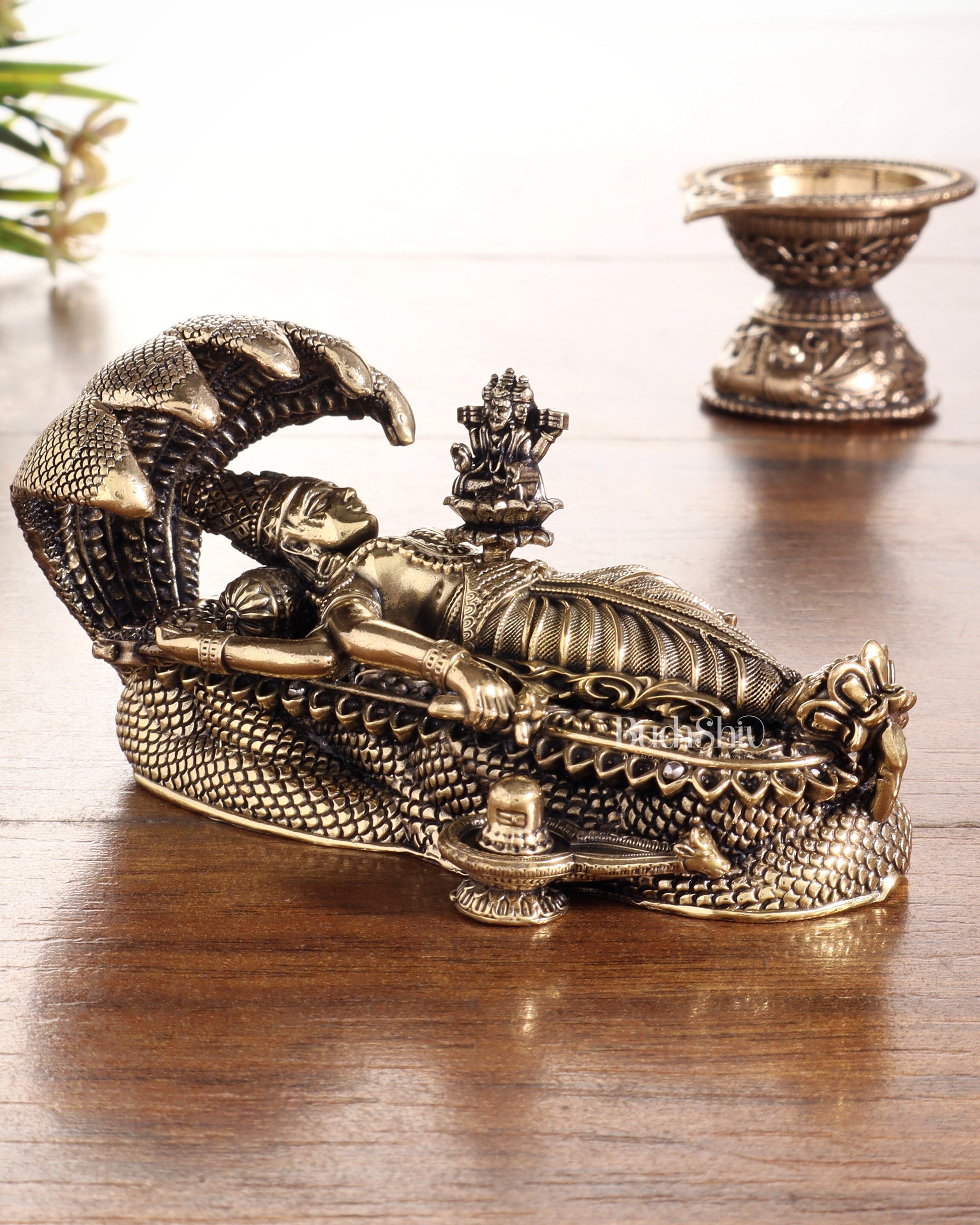 Pure Brass Padmanabhan Swamy Idol with Brahma & Shiva Lingam 4"