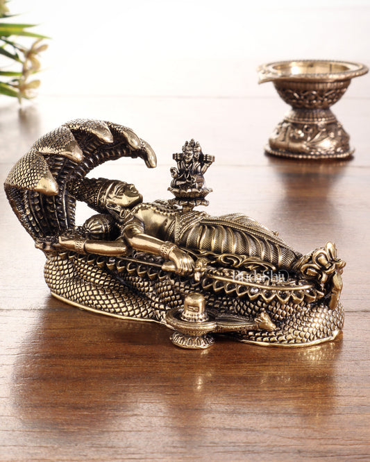 Pure Brass Padmanabhan Swamy Idol with Brahma & Shiva Lingam 4"