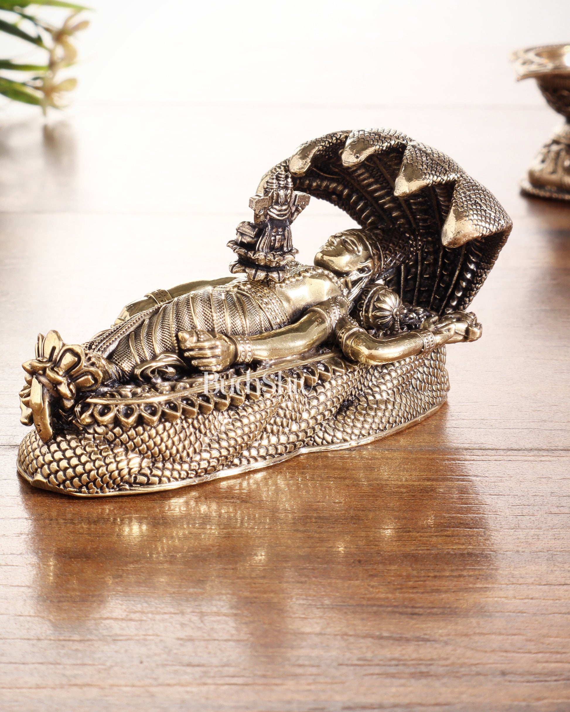 Pure Brass Padmanabhan Swamy Idol with Brahma & Shiva Lingam 4"