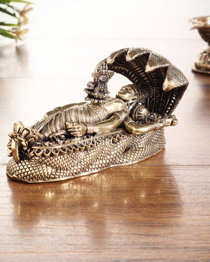 Pure Brass Padmanabhan Swamy Idol with Brahma & Shiva Lingam 4"