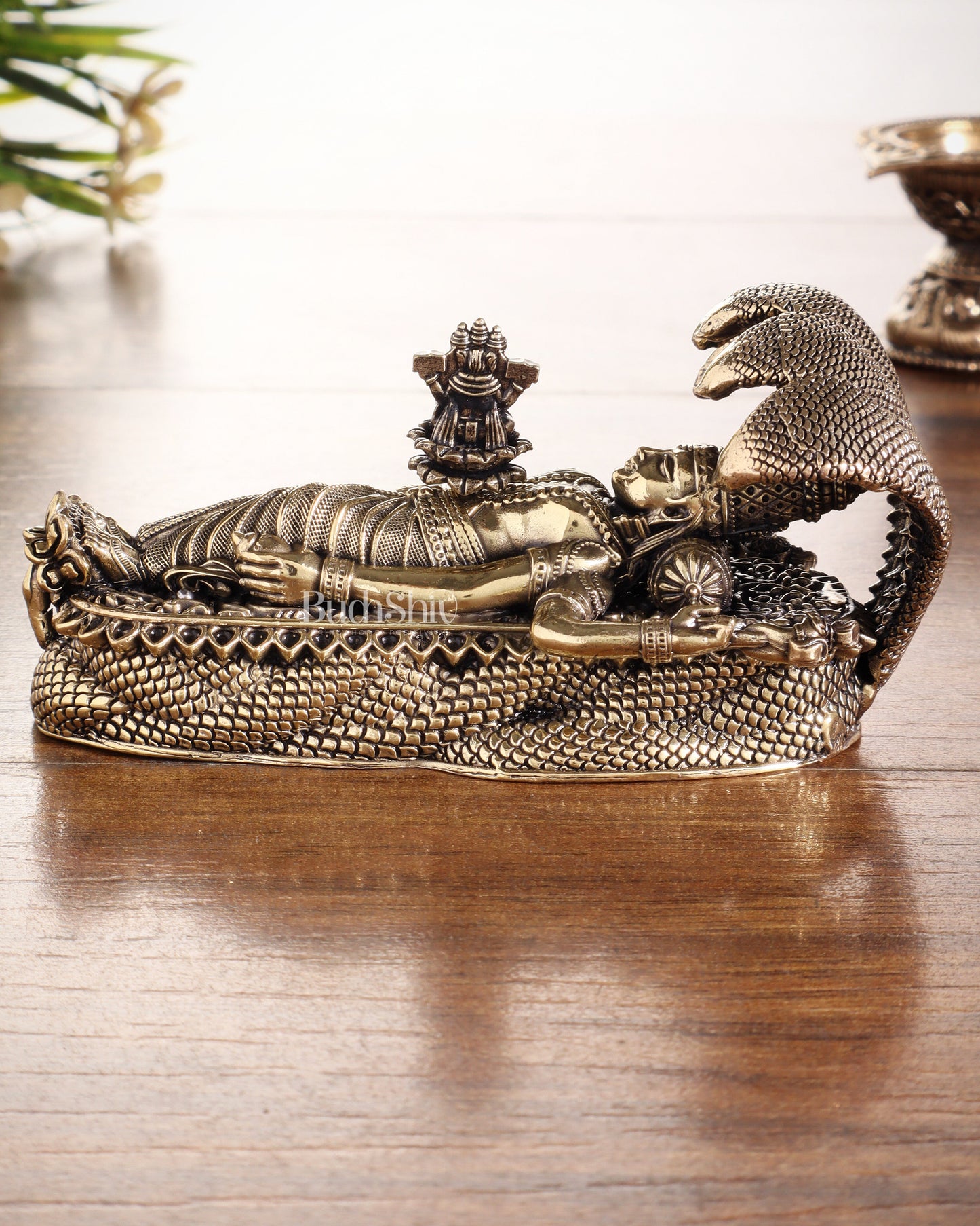 Pure Brass Padmanabhan Swamy Idol with Brahma & Shiva Lingam 4"