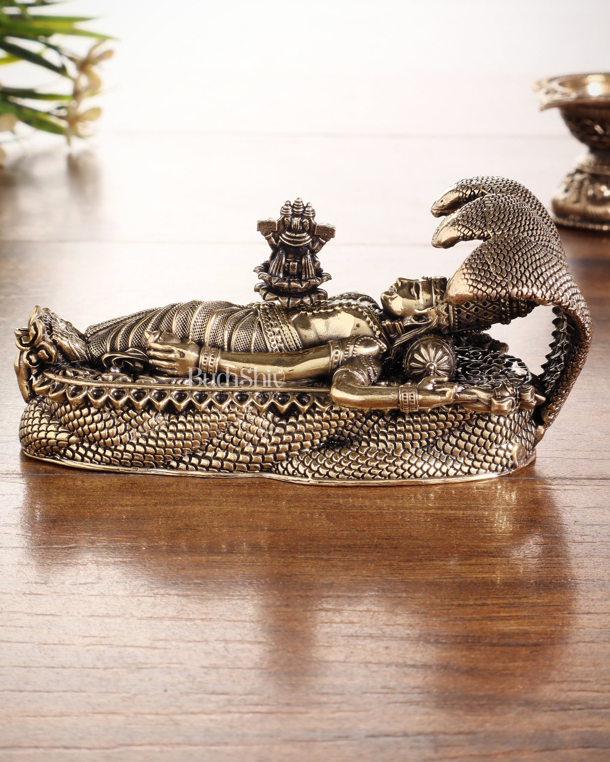 Pure Brass Padmanabhan Swamy Idol with Brahma & Shiva Lingam 4"