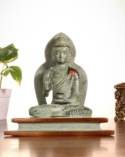 Pure Brass Buddha Statue – Sand Finish Patina 7.7"