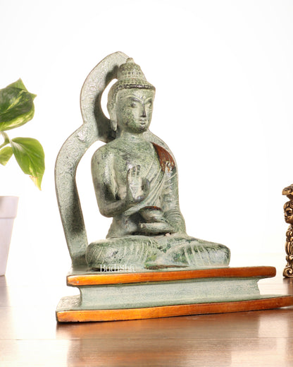 Pure Brass Buddha Statue – Sand Finish Patina 7.7"