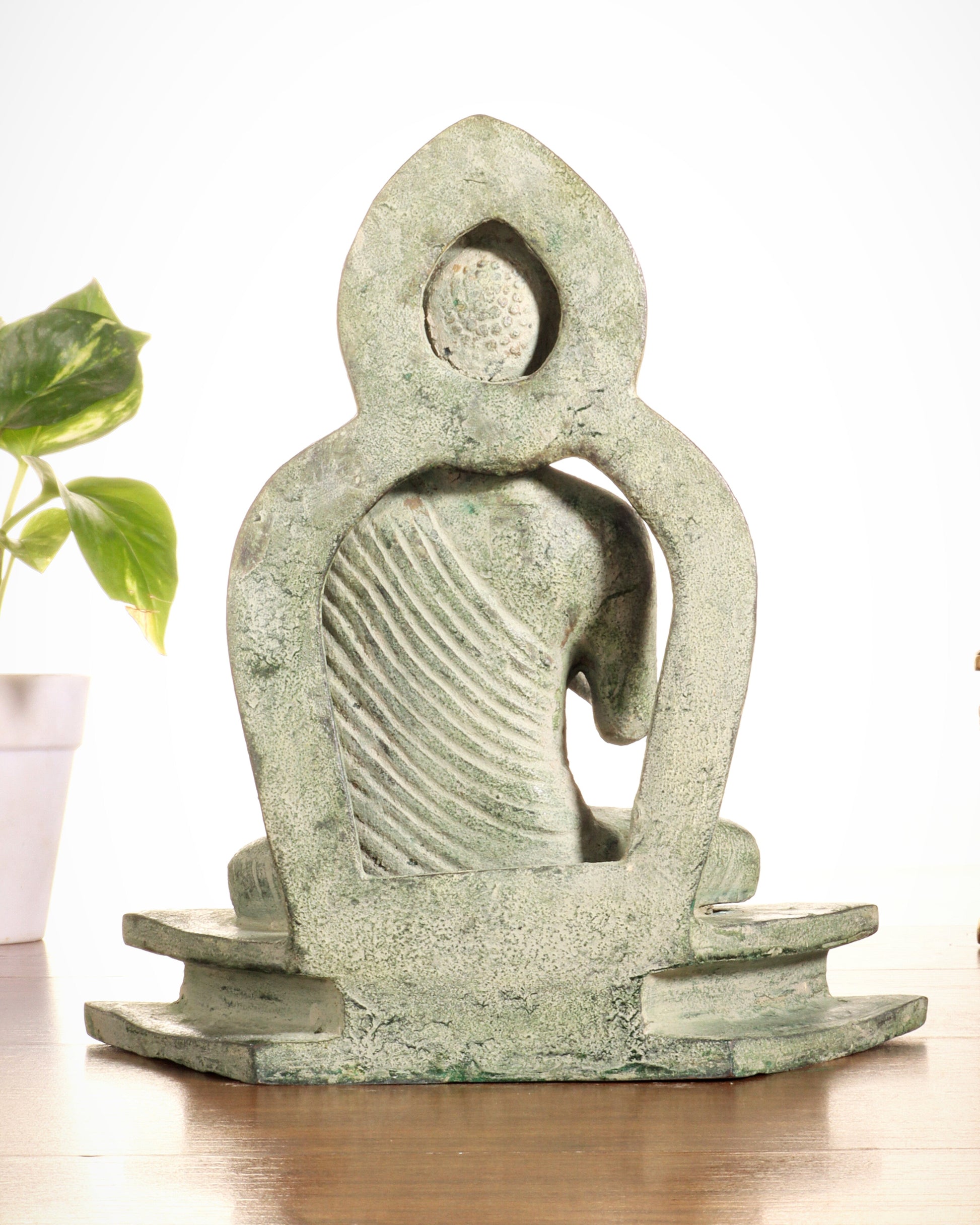 Pure Brass Buddha Statue – Sand Finish Patina 7.7"