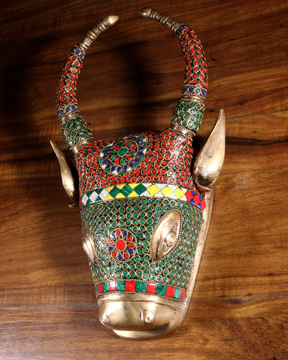 Brass Cow Head Wall Hanging – stonework 12"