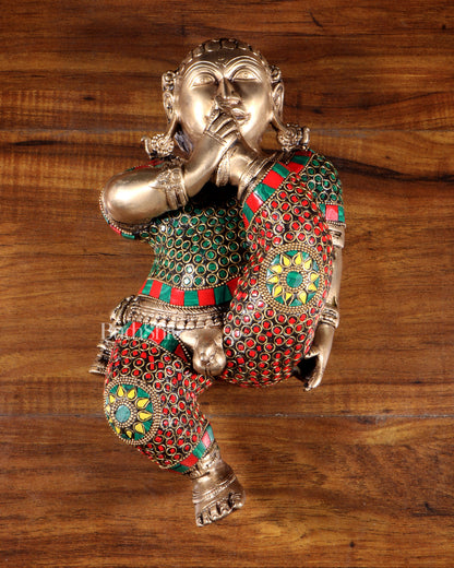 Pure Brass Wall Hanging Baby Krishna Statue with stonework