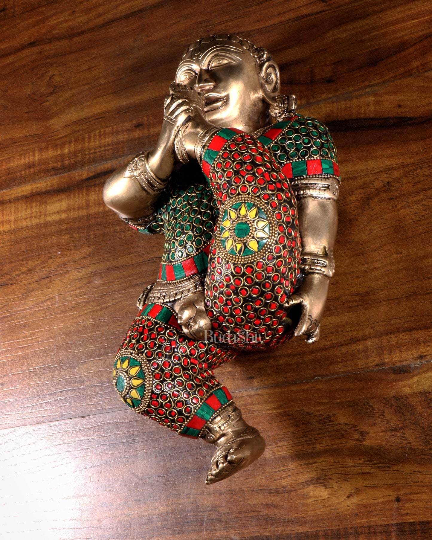 Pure Brass Wall Hanging Baby Krishna Statue with stonework