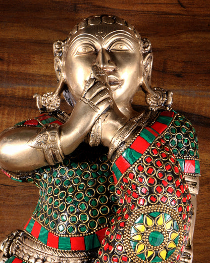 Pure Brass Wall Hanging Baby Krishna Statue with stonework