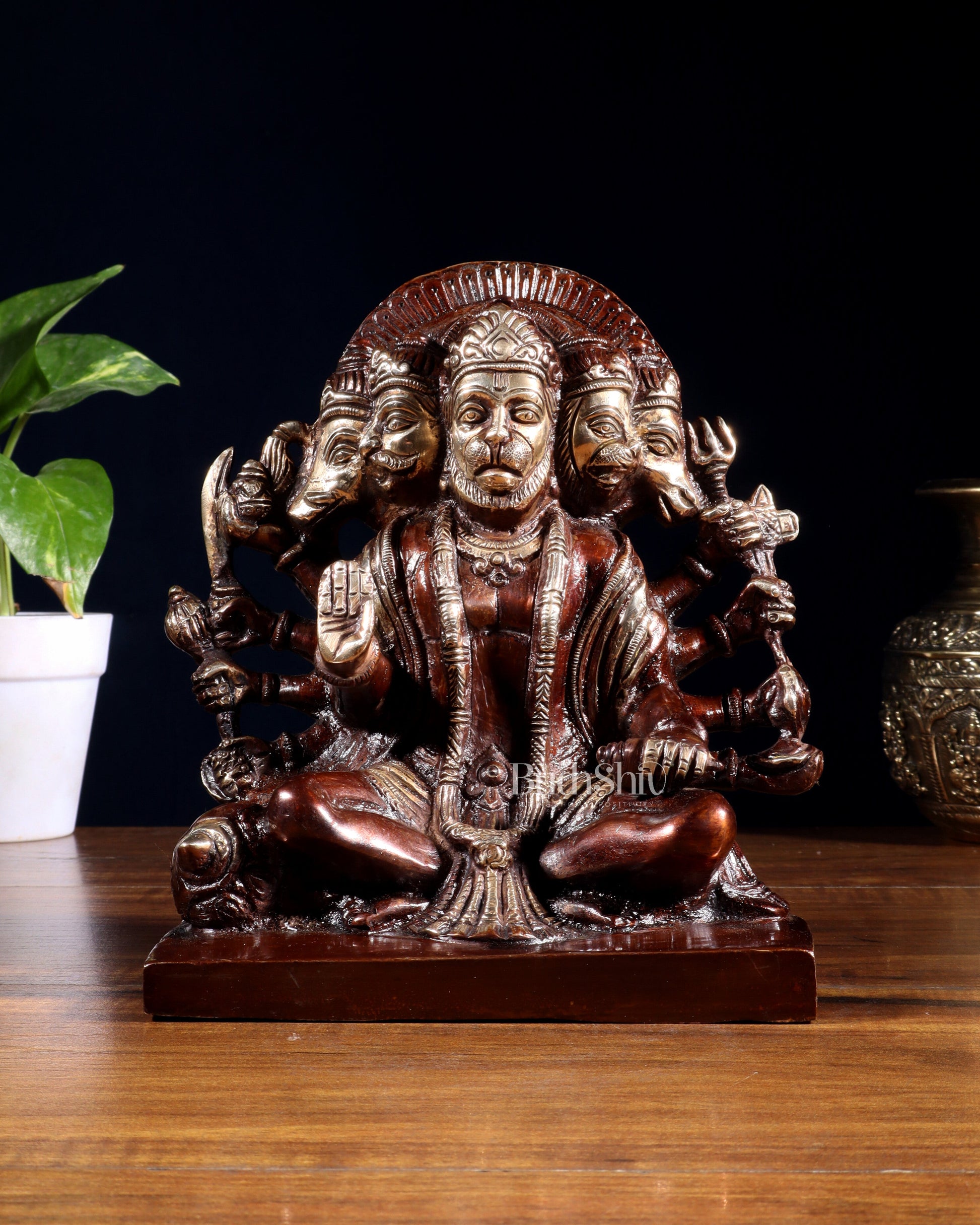 Pure Brass Panchmukhi Hanuman Statue – Dual Tone Finish 7.5 Inch