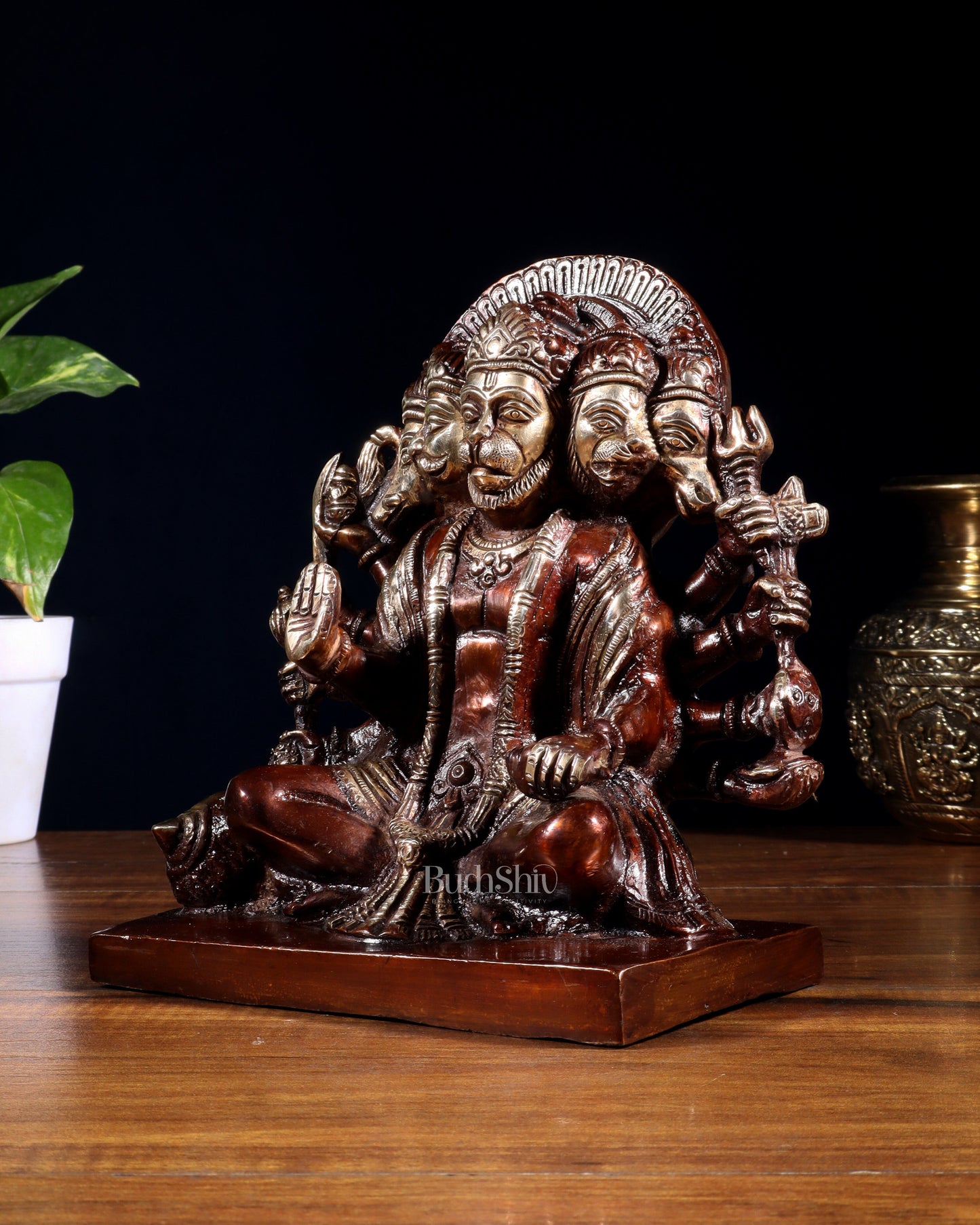 Pure Brass Panchmukhi Hanuman Statue – Dual Tone Finish 7.5 Inch