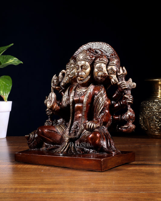 Pure Brass Panchmukhi Hanuman Statue – Dual Tone Finish 7.5 Inch