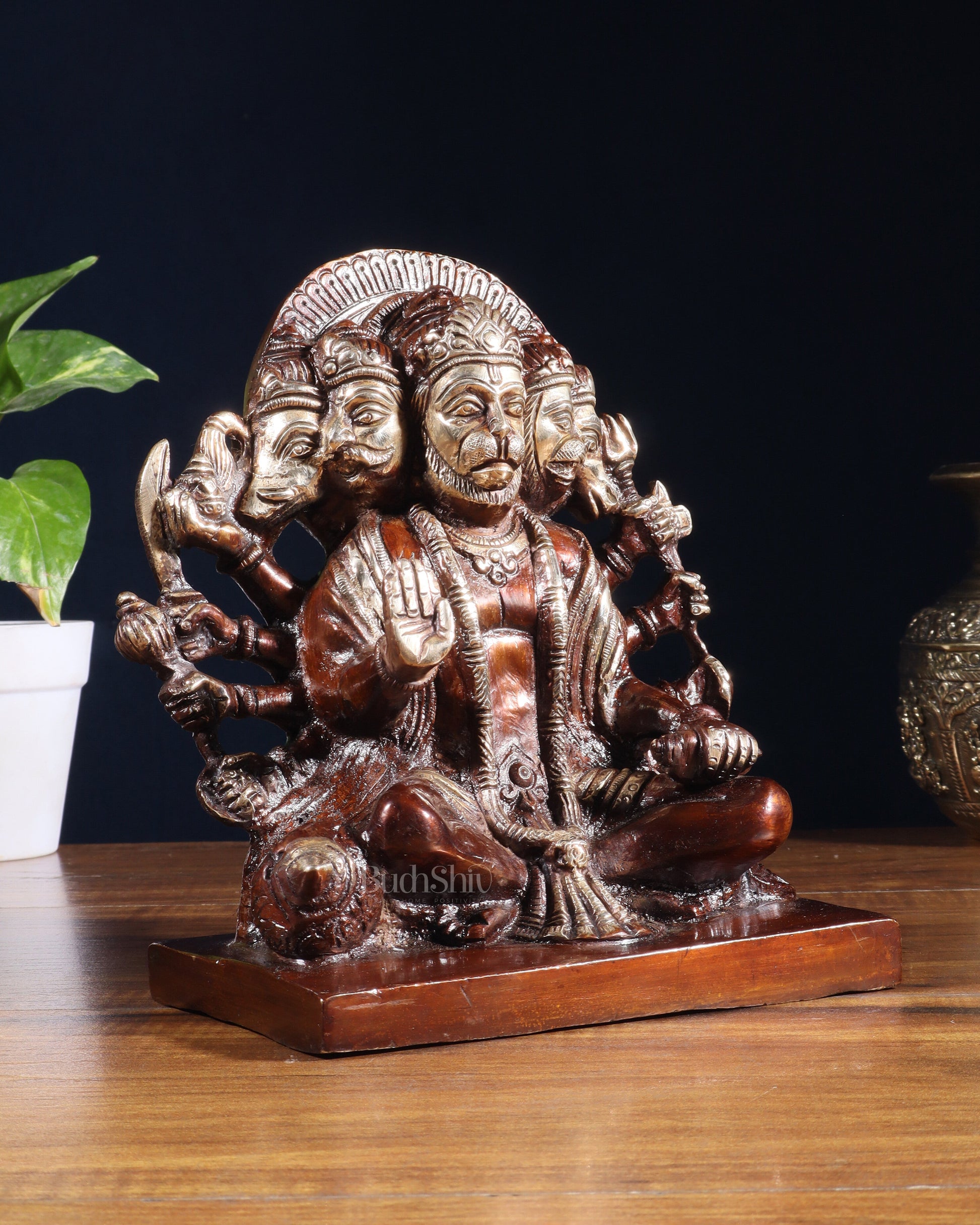 Pure Brass Panchmukhi Hanuman Statue – Dual Tone Finish 7.5 Inch