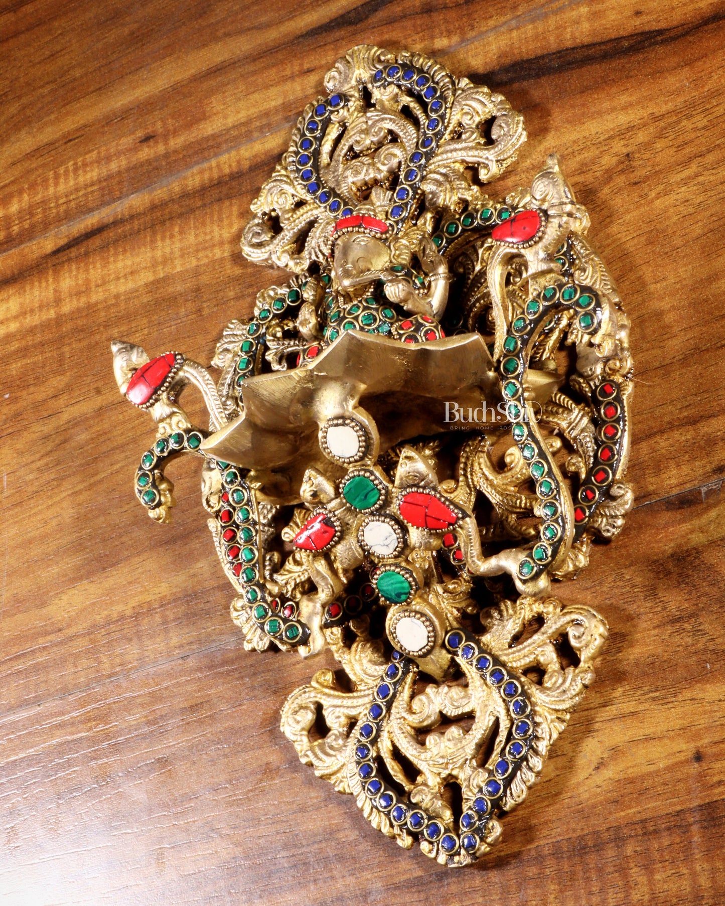 Pure Brass Wall Hanging Ganesha Diya with Stone Inlay – 13 Inches