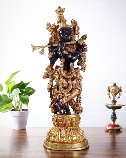 Pure Brass Handcrafted Krishna Statue – 21" black and gold finish