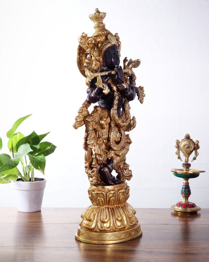 Pure Brass Handcrafted Krishna Statue – 21" black and gold finish